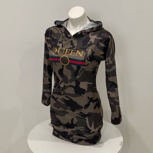NEW CBR Queen 👑 Green Camo Long Sleeve Hoodie Shirt Dress M